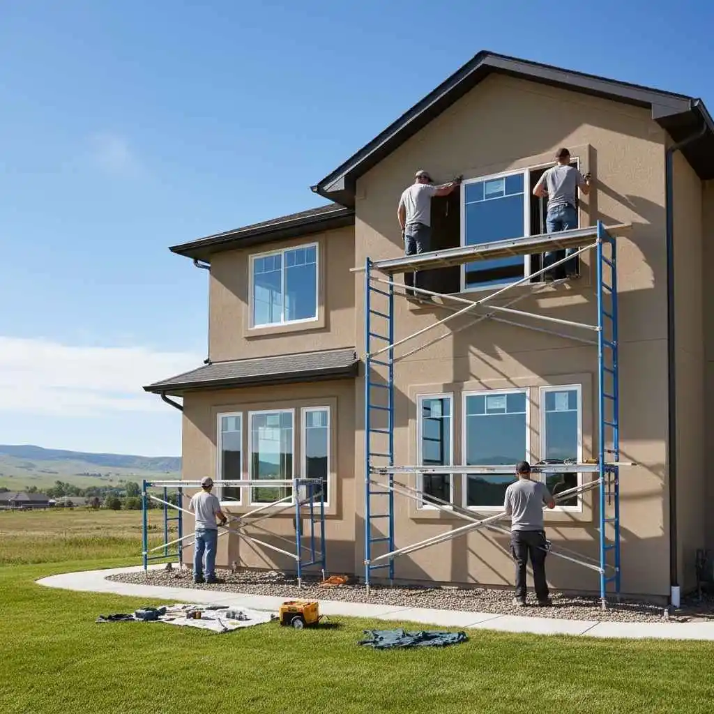 crew working across multiple windows on a home exterior