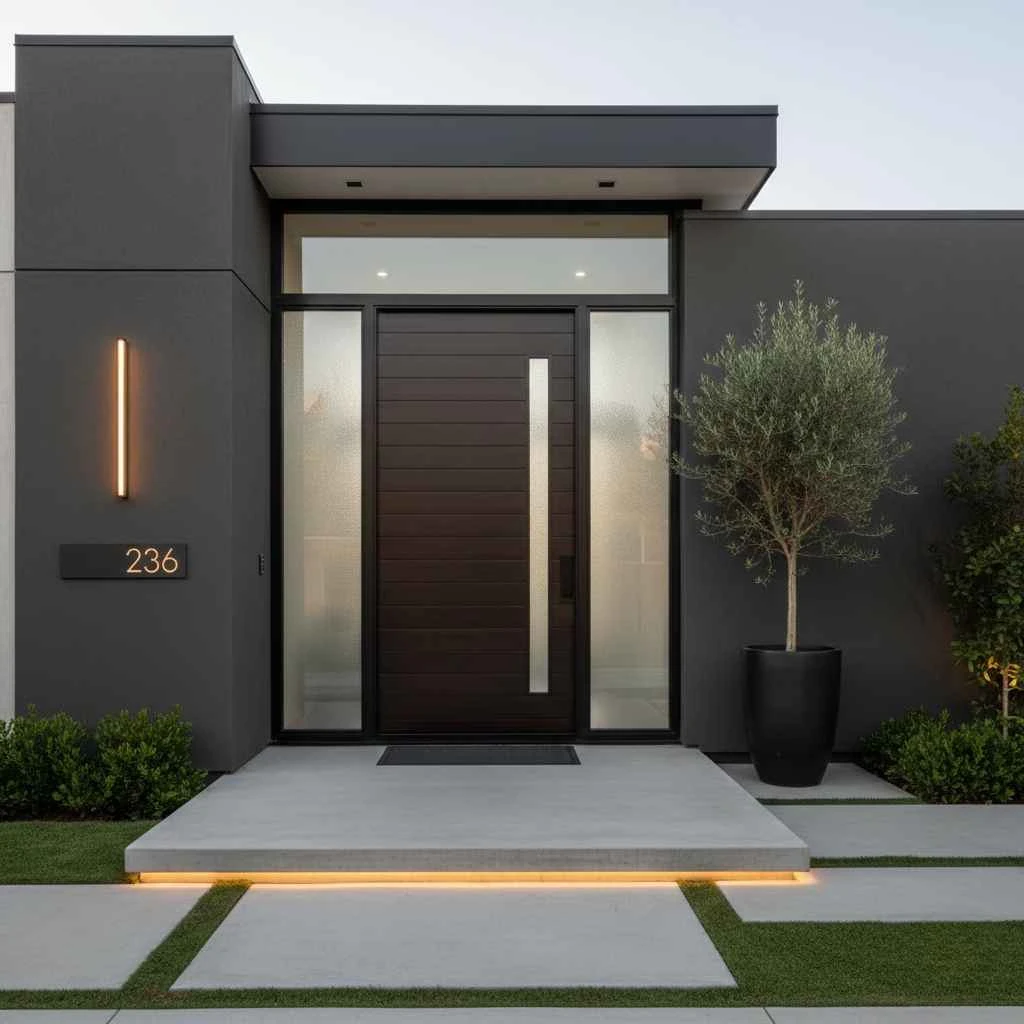 Beautiful modern entry door enhancing curb appeal