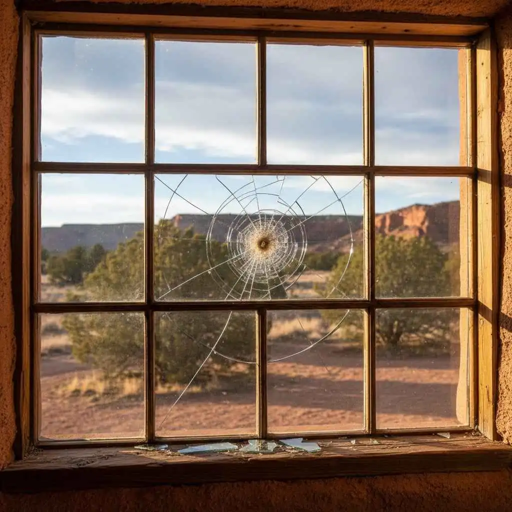 Cracked window glass on a Southern Colorado home