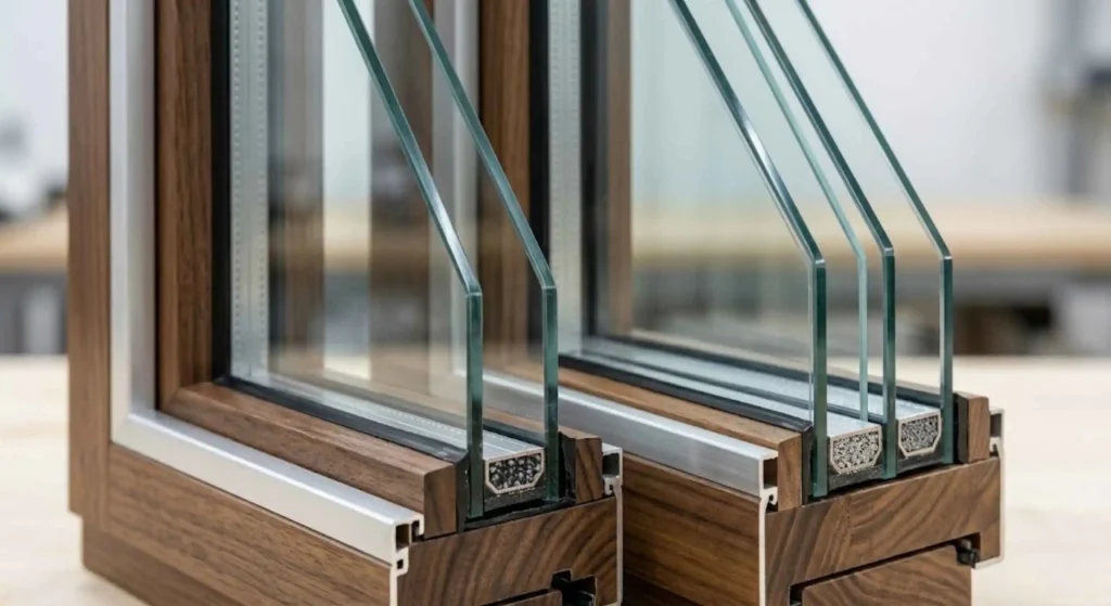 double pane or triple pane glass structure