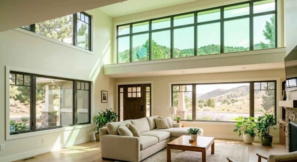 Bright living room after energy efficient window installation in Canon City home