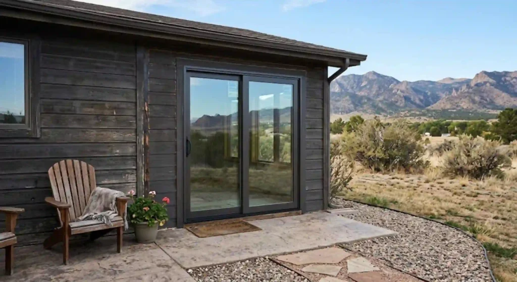 Old damaged patio door replaced with modern energy efficient sliding door in Canon City