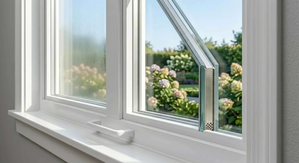 close up of double pane Low E glass